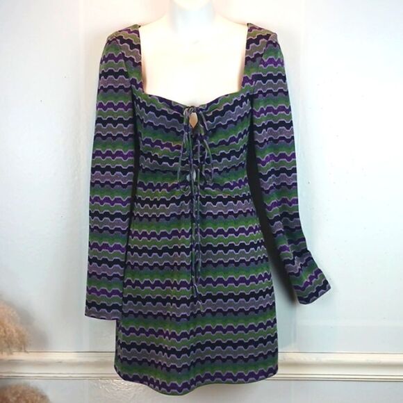 Zara Only one metallic multicolored long sleeve boho mini dress size small - Picture 1 of 12
